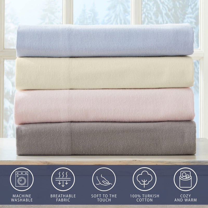 Market & Place 100% Turkish Cotton Flannel Sheet Set | 4 Piece Deep Pocket Solid Cozy Winter Bed Sheets | Double Brushed for Extra Softness & Comfort | Chalet Collection (Queen, Ivory) - Image 3